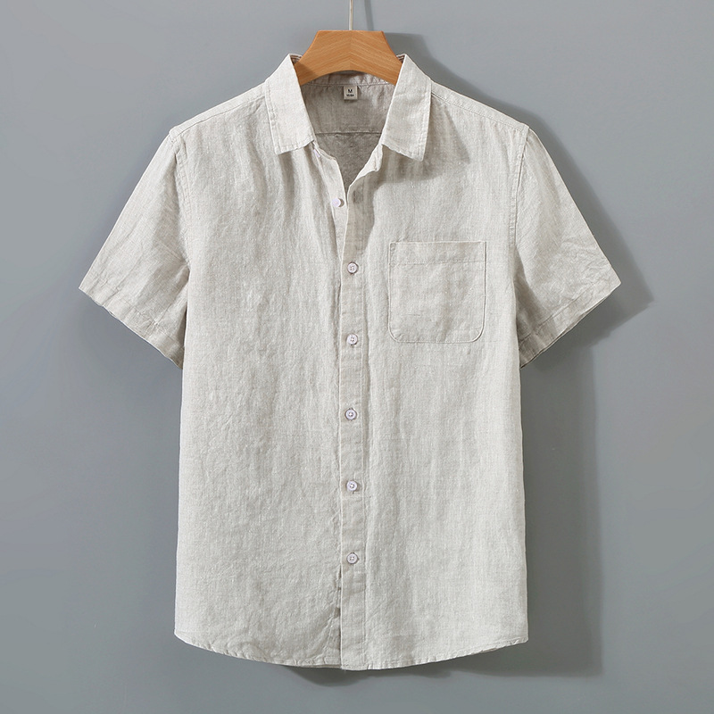 Shirts | Pure Linen Short-Sleeved Shirt  –  Mens Clothing Mens